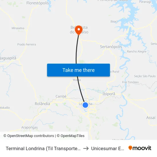 Terminal Londrina (Til Transportes) to Unicesumar  Ead map