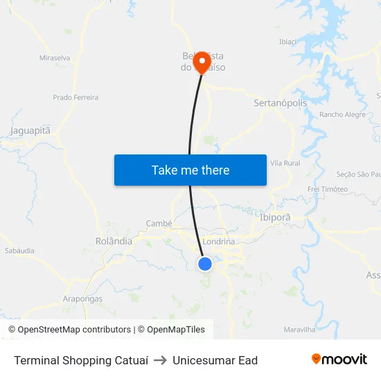 Terminal Shopping Catuaí to Unicesumar  Ead map