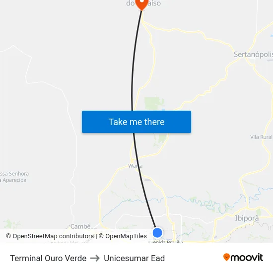 Terminal Ouro Verde to Unicesumar  Ead map