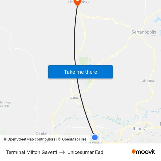 Terminal Milton Gavetti to Unicesumar  Ead map