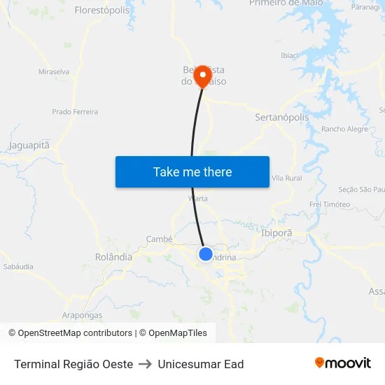 Terminal  Região Oeste to Unicesumar  Ead map