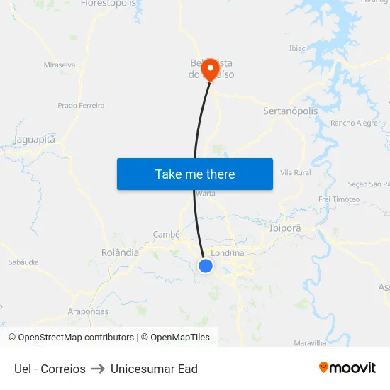 Uel - Correios to Unicesumar  Ead map