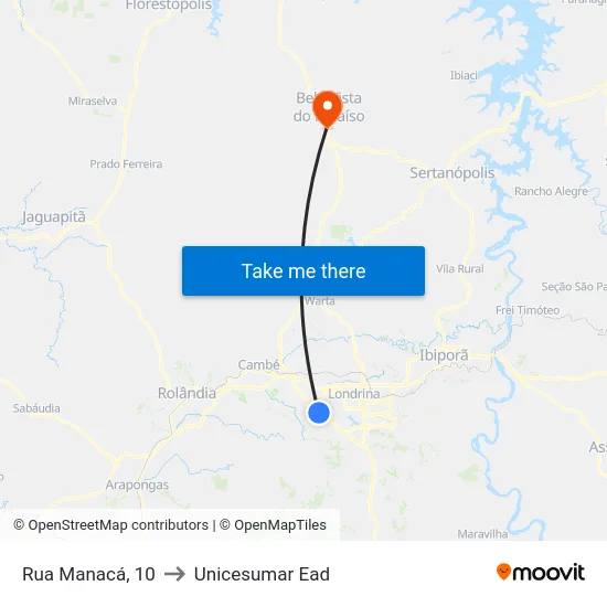 Rua Manacá, 10 to Unicesumar  Ead map