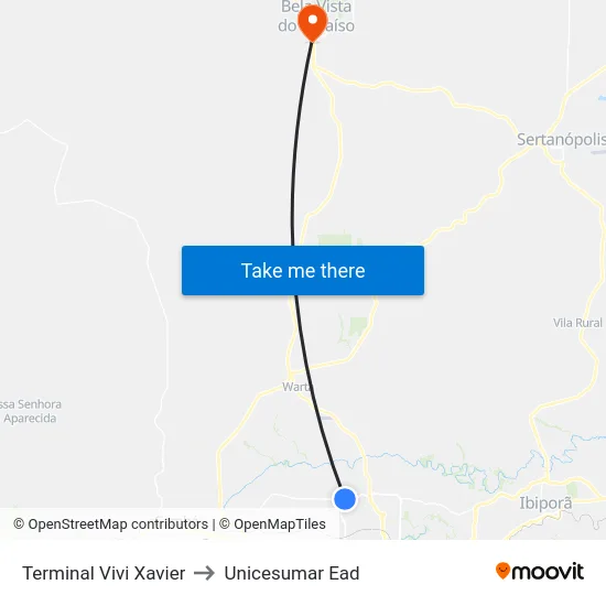 Terminal Vivi Xavier to Unicesumar  Ead map
