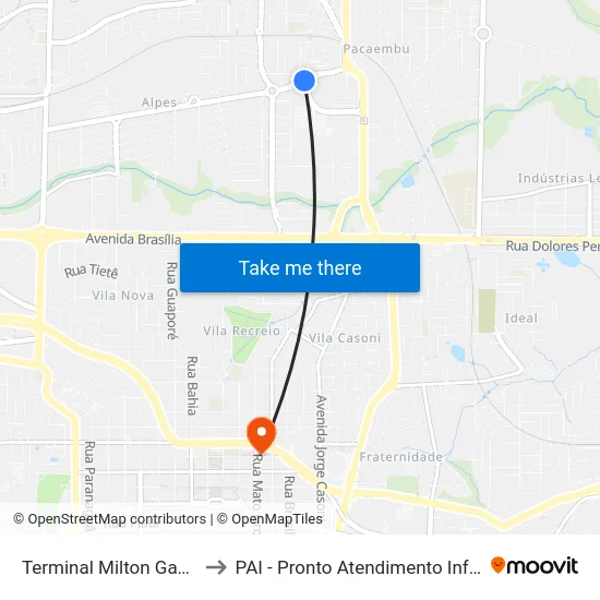 Terminal Milton Gavetti to PAI - Pronto Atendimento Infantil map
