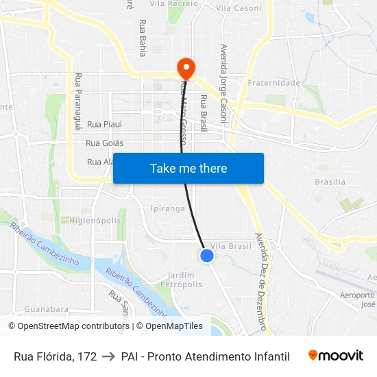 Rua Flórida, 172 to PAI - Pronto Atendimento Infantil map