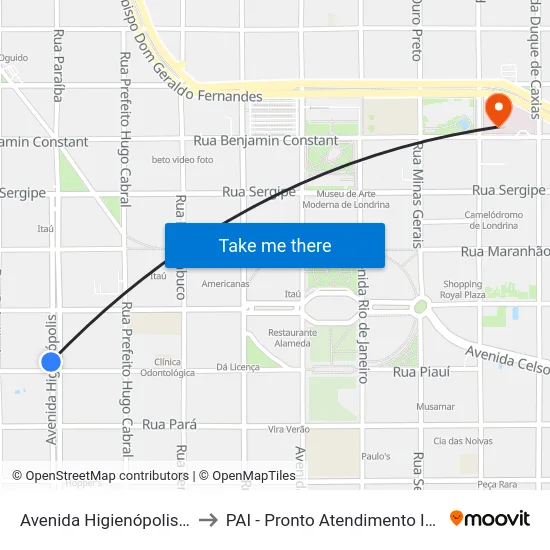 Avenida Higienópolis, 350 to PAI - Pronto Atendimento Infantil map