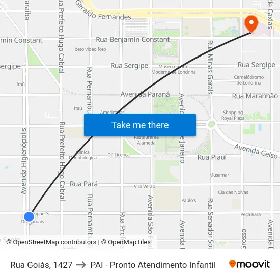 Rua Goiás, 1427 to PAI - Pronto Atendimento Infantil map