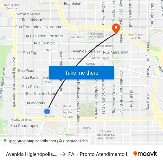 Avenida Higienópolis, 1000 to PAI - Pronto Atendimento Infantil map