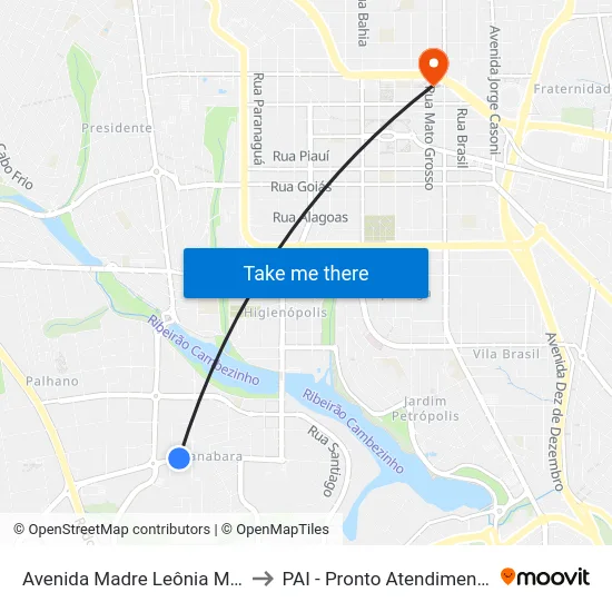 Avenida Madre Leônia Milito, 1355 to PAI - Pronto Atendimento Infantil map