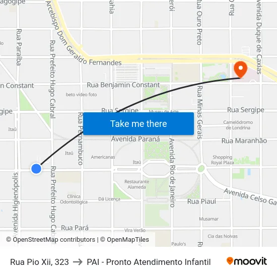 Rua Pio Xii, 323 to PAI - Pronto Atendimento Infantil map