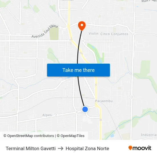 Terminal Milton Gavetti to Hospital Zona Norte map