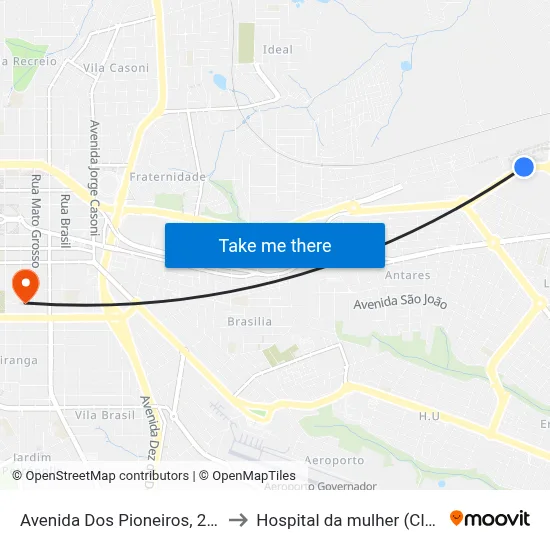 Avenida Dos Pioneiros, 2735 to Hospital da mulher (Clam) map