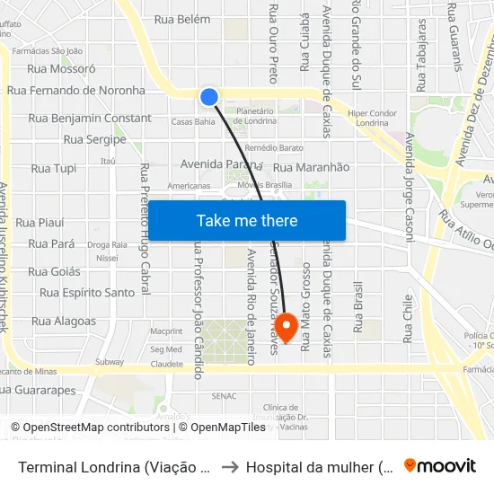 Terminal Londrina (Viação Garcia) to Hospital da mulher (Clam) map
