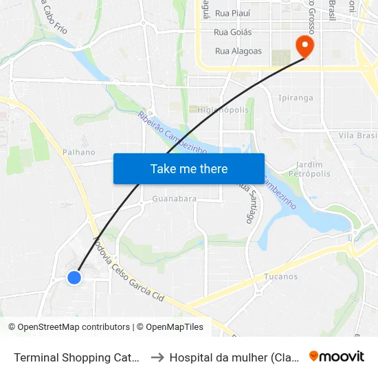 Terminal Shopping Catuaí to Hospital da mulher (Clam) map
