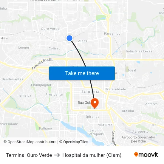 Terminal Ouro Verde to Hospital da mulher (Clam) map