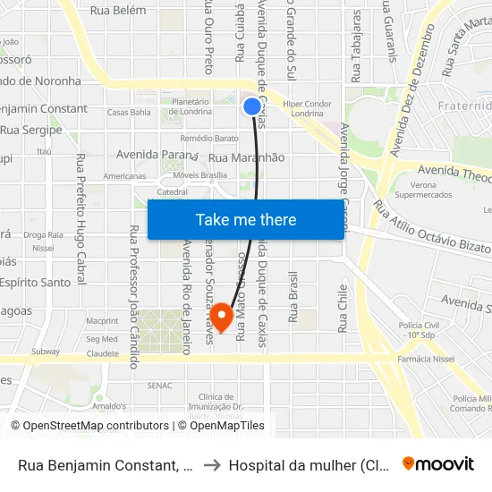Rua Benjamin Constant, 430 to Hospital da mulher (Clam) map