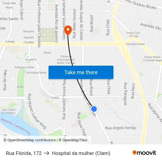 Rua Flórida, 172 to Hospital da mulher (Clam) map