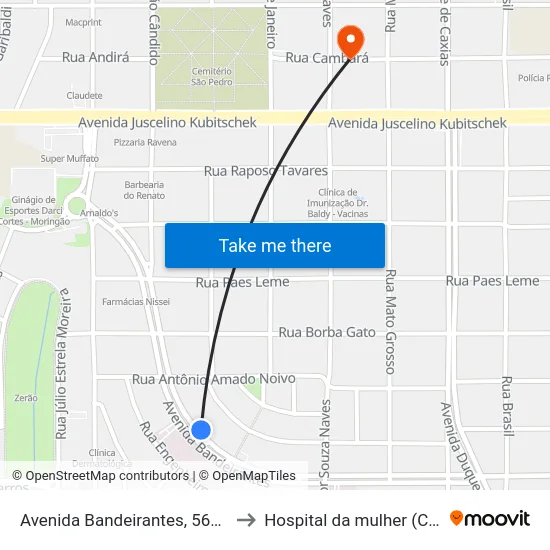 Avenida Bandeirantes, 563-593 to Hospital da mulher (Clam) map