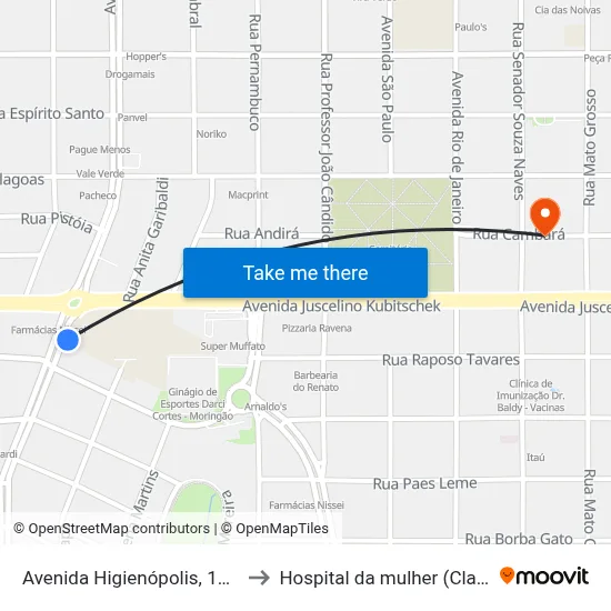 Avenida Higienópolis, 1225 to Hospital da mulher (Clam) map