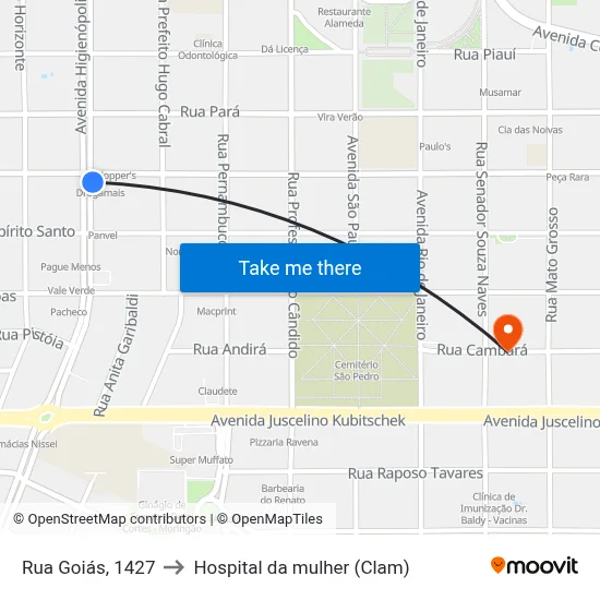 Rua Goiás, 1427 to Hospital da mulher (Clam) map