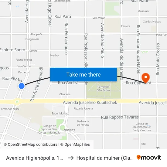 Avenida Higienópolis, 1000 to Hospital da mulher (Clam) map