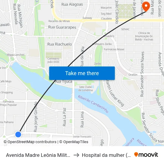 Avenida Madre Leônia Milito, 1355 to Hospital da mulher (Clam) map