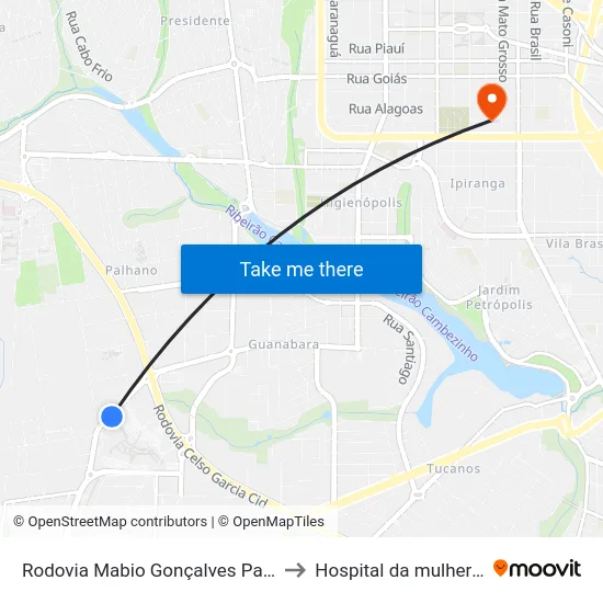 Rodovia Mabio Gonçalves Palhano, 300 to Hospital da mulher (Clam) map