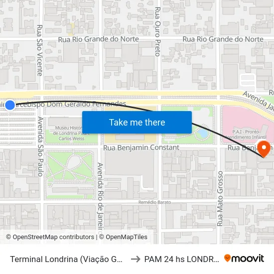 Terminal Londrina (Viação Garcia) to PAM 24 hs LONDRINA map