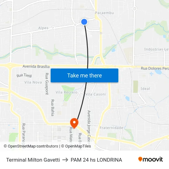 Terminal Milton Gavetti to PAM 24 hs LONDRINA map