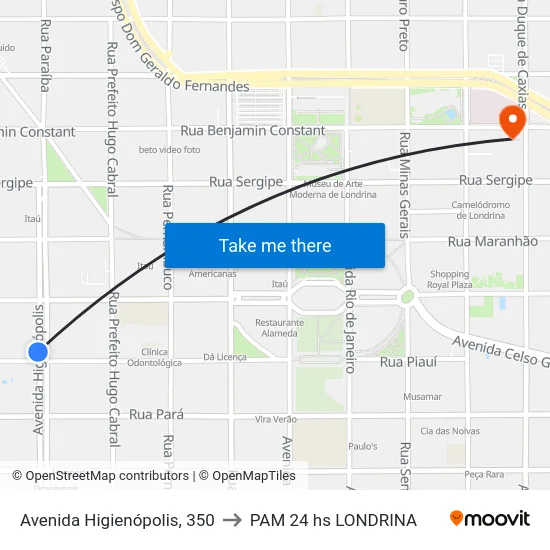 Avenida Higienópolis, 350 to PAM 24 hs LONDRINA map