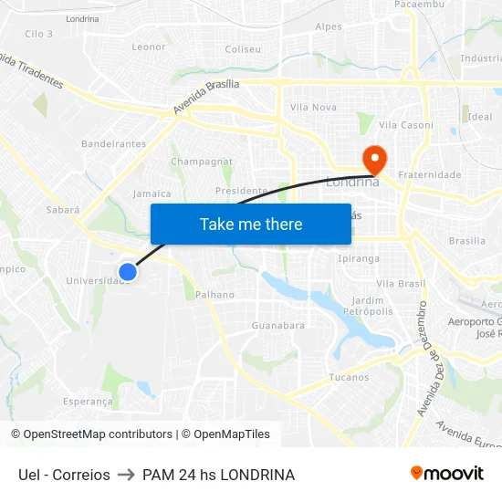 Uel - Correios to PAM 24 hs LONDRINA map
