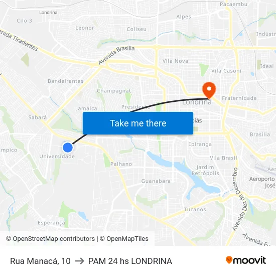 Rua Manacá, 10 to PAM 24 hs LONDRINA map