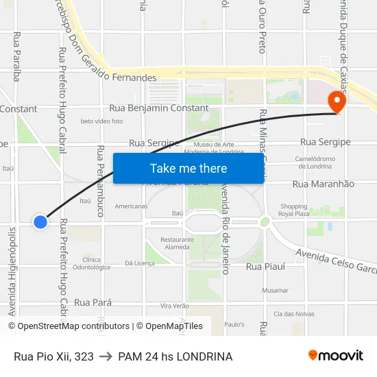 Rua Pio Xii, 323 to PAM 24 hs LONDRINA map