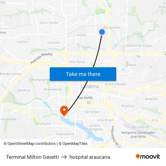 Terminal Milton Gavetti to hospital araucaria map