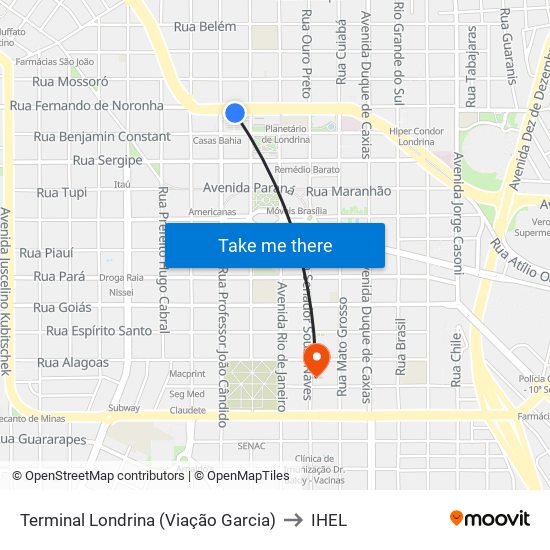 Terminal Londrina (Viação Garcia) to IHEL map