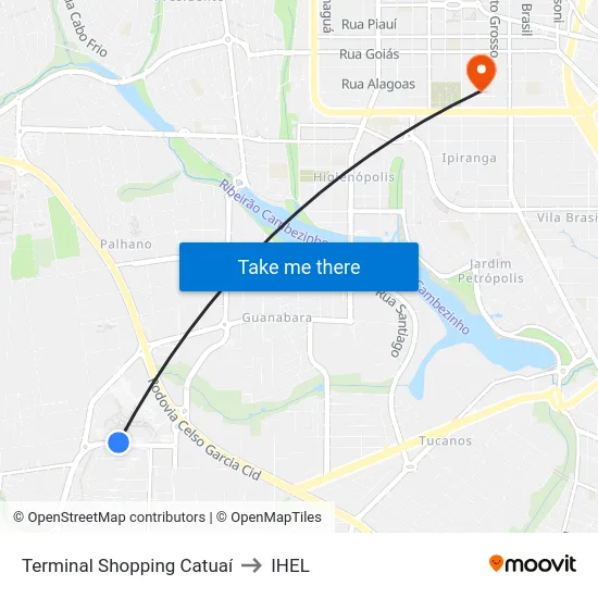 Terminal Shopping Catuaí to IHEL map