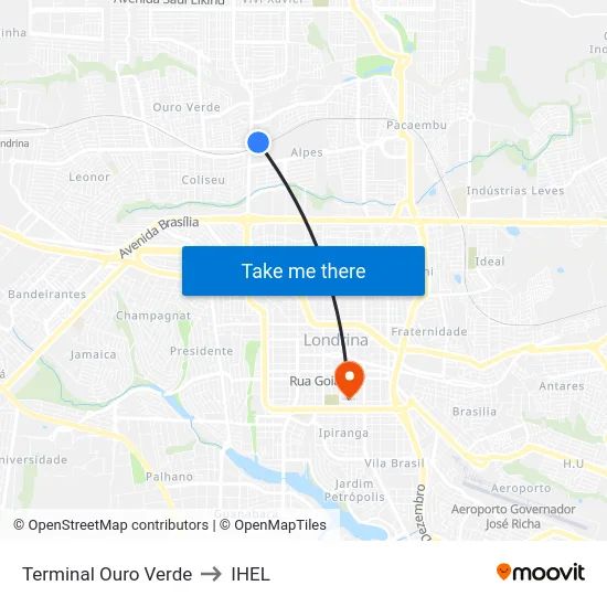 Terminal Ouro Verde to IHEL map