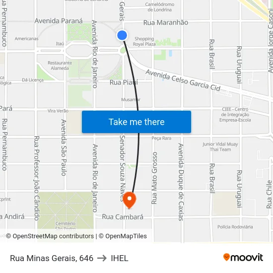 Rua Minas Gerais, 646 to IHEL map