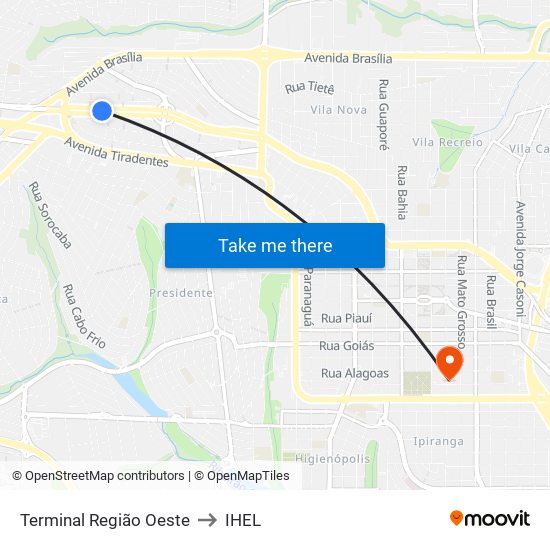 Terminal  Região Oeste to IHEL map