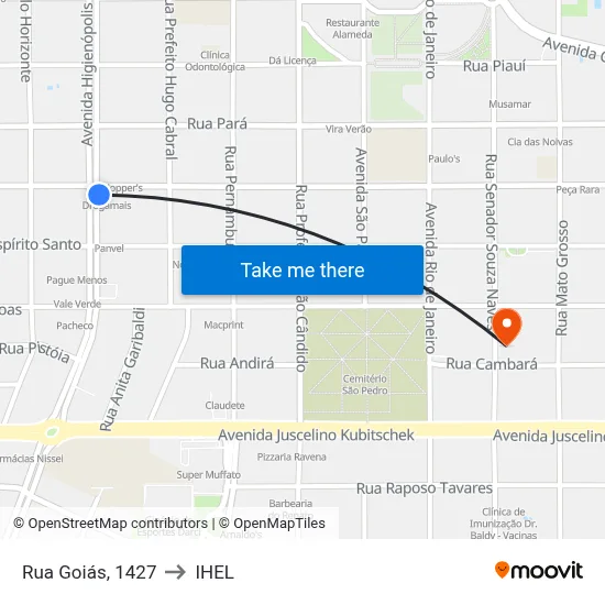 Rua Goiás, 1427 to IHEL map