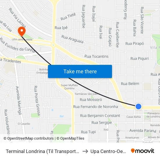 Terminal Londrina (Til Transportes) to Upa Centro-Oeste map