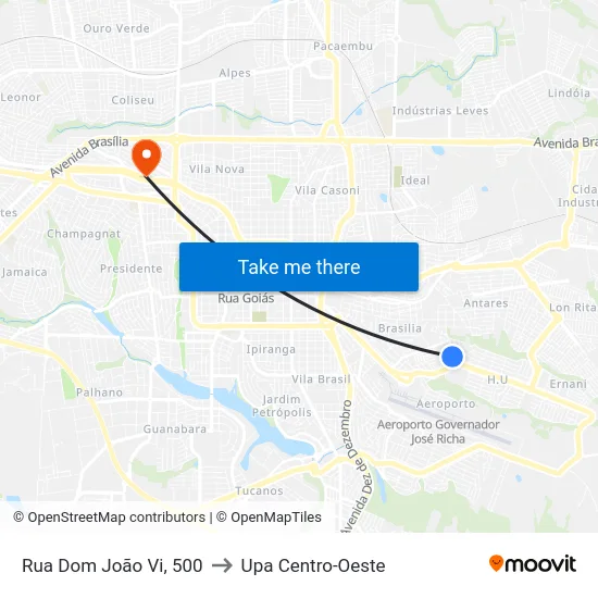Rua Dom João Vi, 500 to Upa Centro-Oeste map