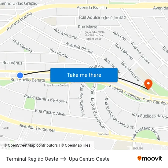 Terminal  Região Oeste to Upa Centro-Oeste map