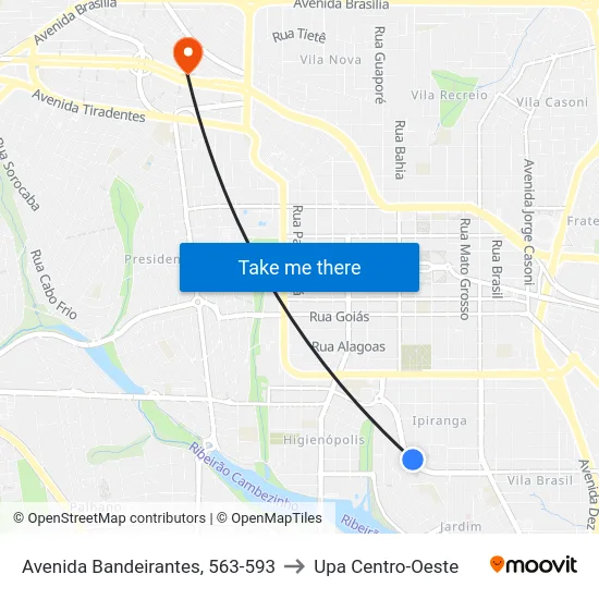 Avenida Bandeirantes, 563-593 to Upa Centro-Oeste map