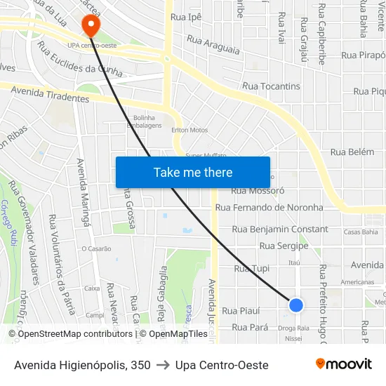 Avenida Higienópolis, 350 to Upa Centro-Oeste map
