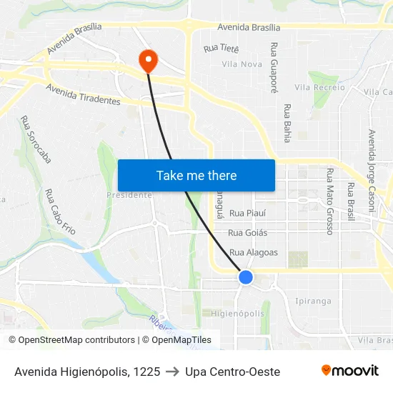 Avenida Higienópolis, 1225 to Upa Centro-Oeste map