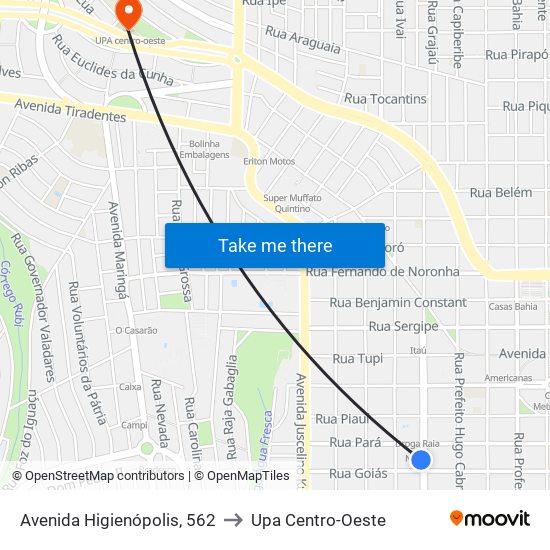 Avenida Higienópolis, 562 to Upa Centro-Oeste map