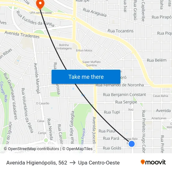 Avenida Higienópolis, 562 to Upa Centro-Oeste map