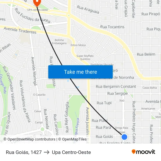 Rua Goiás, 1427 to Upa Centro-Oeste map
